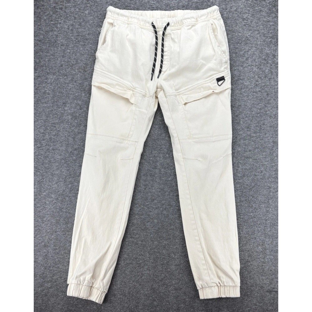 WT02 Men’s Cargo Jogger Pants Size M Ivory Cream Stretch Utility 98% Cotton
